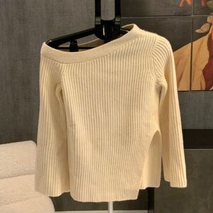 Club Monaco Off-Shoulder Ribbed Cream Cashmere Sweater S